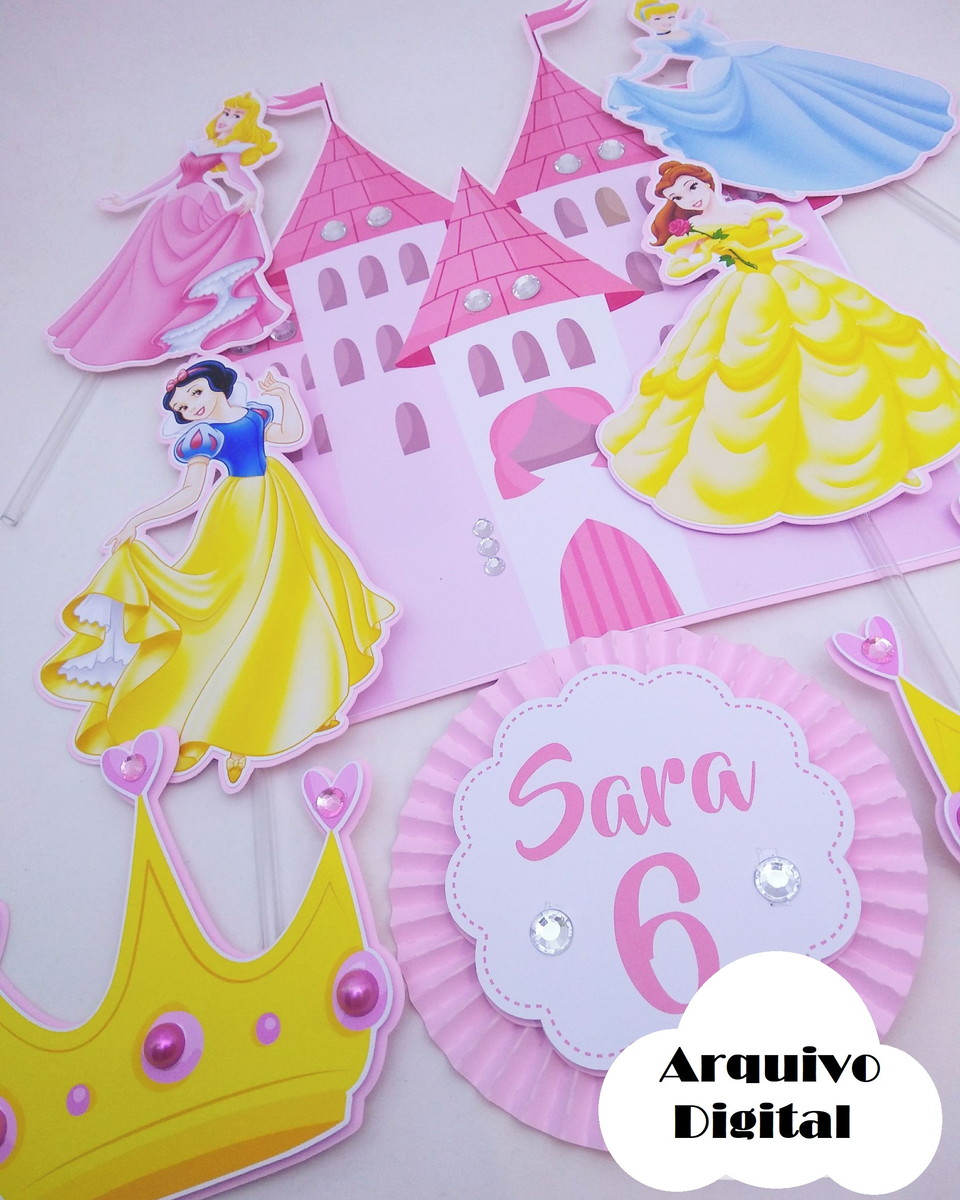 Arquivo Silhouette Topo de Bolo Festa Princesas Disney