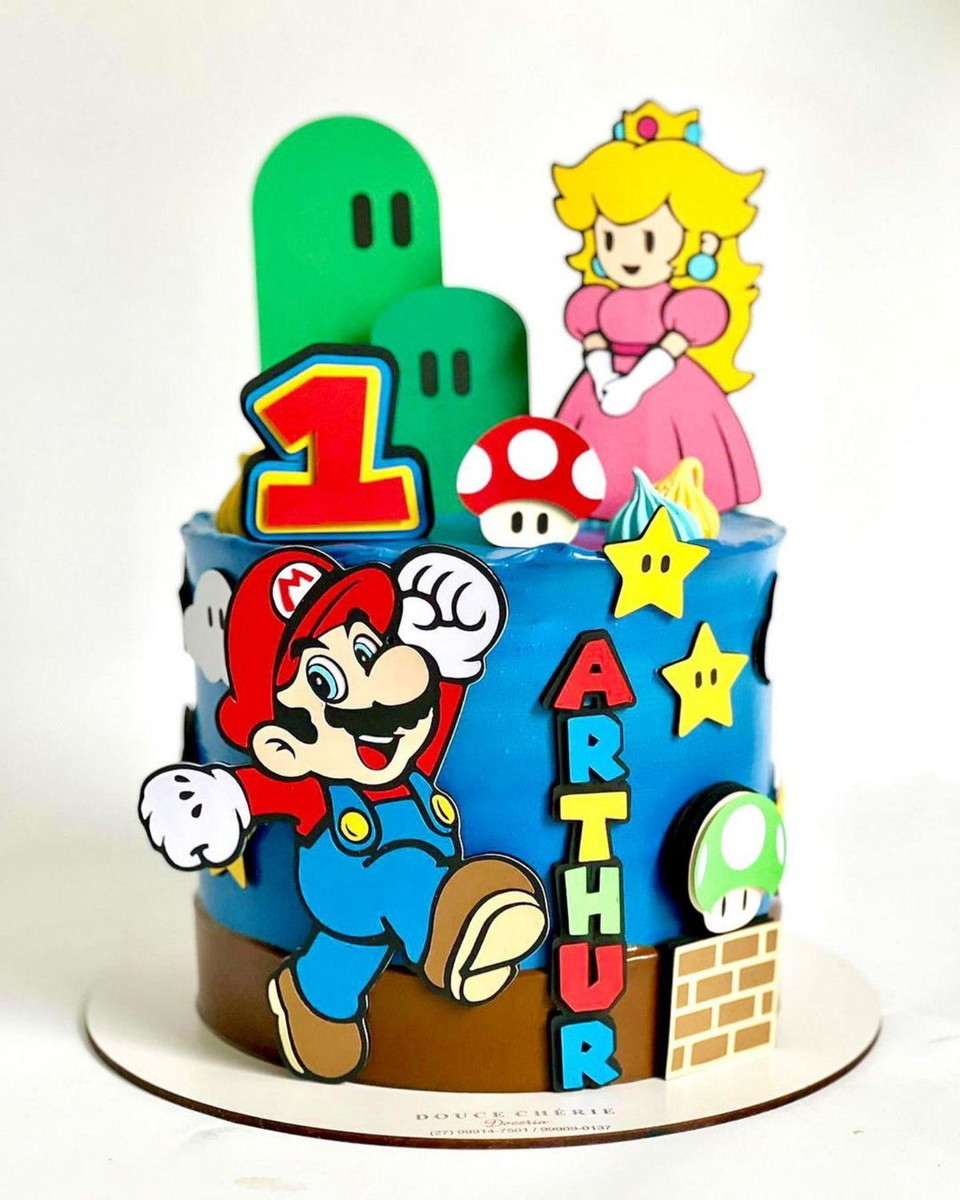 Arquivo Silhouette Topo de Bolo Super Mario em Camadas 1168
