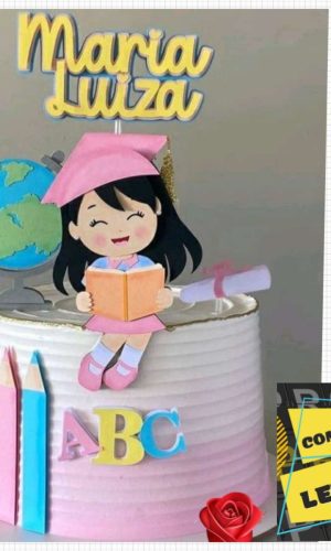 Arquivo Topo de Bolo Abc Formatura Menina Sentada Lendo