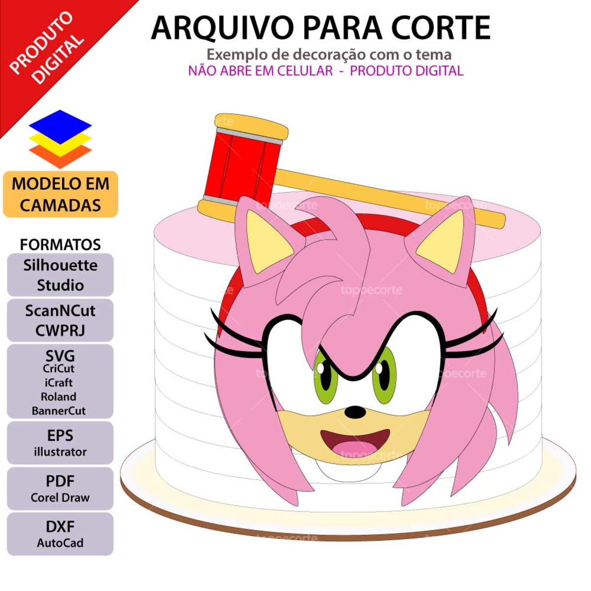 Arquivo Topo de Bolo Amy Sonic +1 Arquivo da Loja - Imagem 2