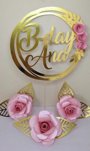 Arquivo Topo de Bolo Circular com rosas+ 4 ARQUIVOS A SUA ES