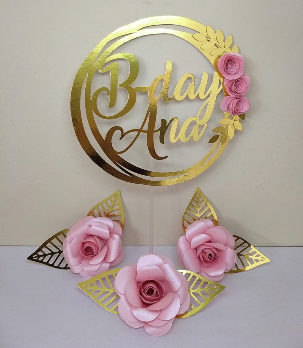Arquivo Topo de Bolo Circular com rosas+ 4 ARQUIVOS A SUA ES