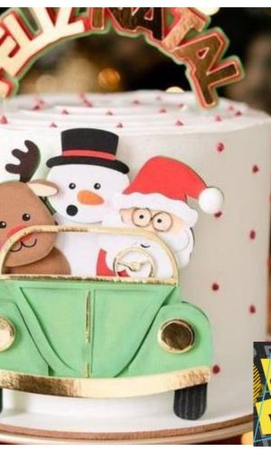 Arquivo Topo de Bolo Natal Papai Noel no Fusca em Camadas