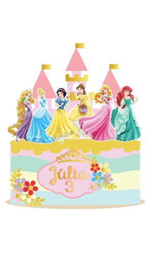 Arquivo topo de bolo princesas castelo e rosas 3d