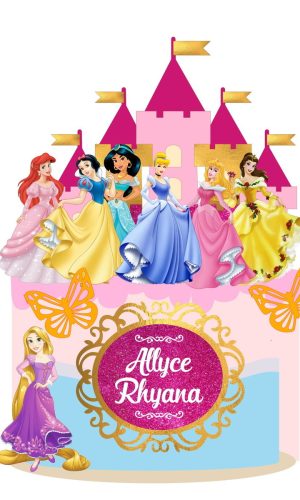 Arquivo topo de bolo princesas com castelo em camadas