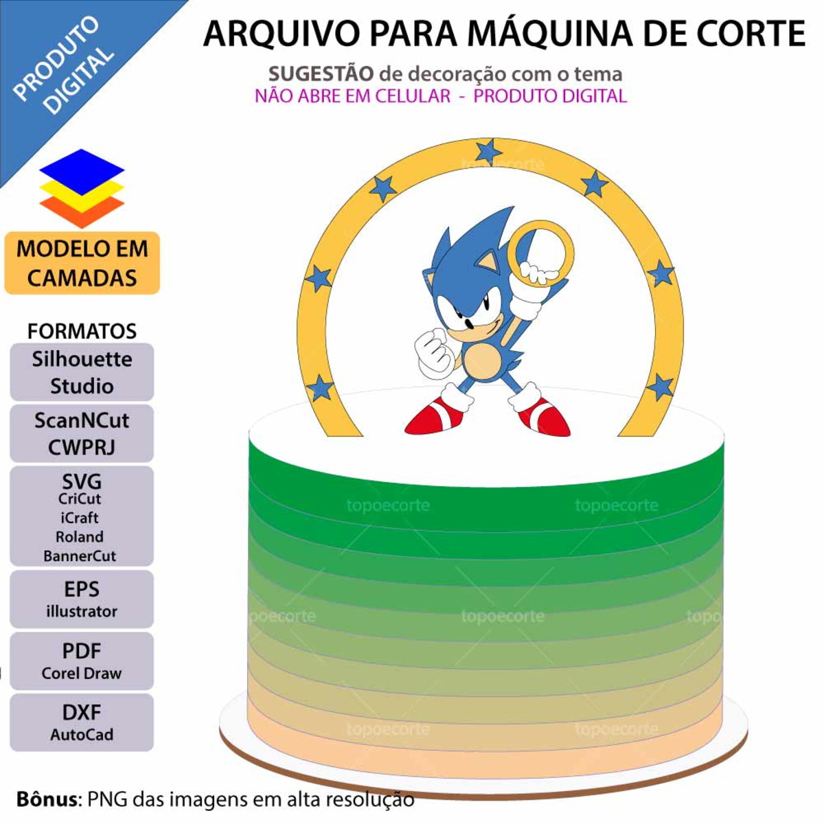 Arquivo Topo de Bolo Sonic Moeda +1 Arquivo da Loja - Imagem 2