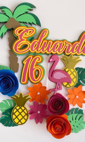 Arquivo Topo de Bolo Tropical Flores 3d