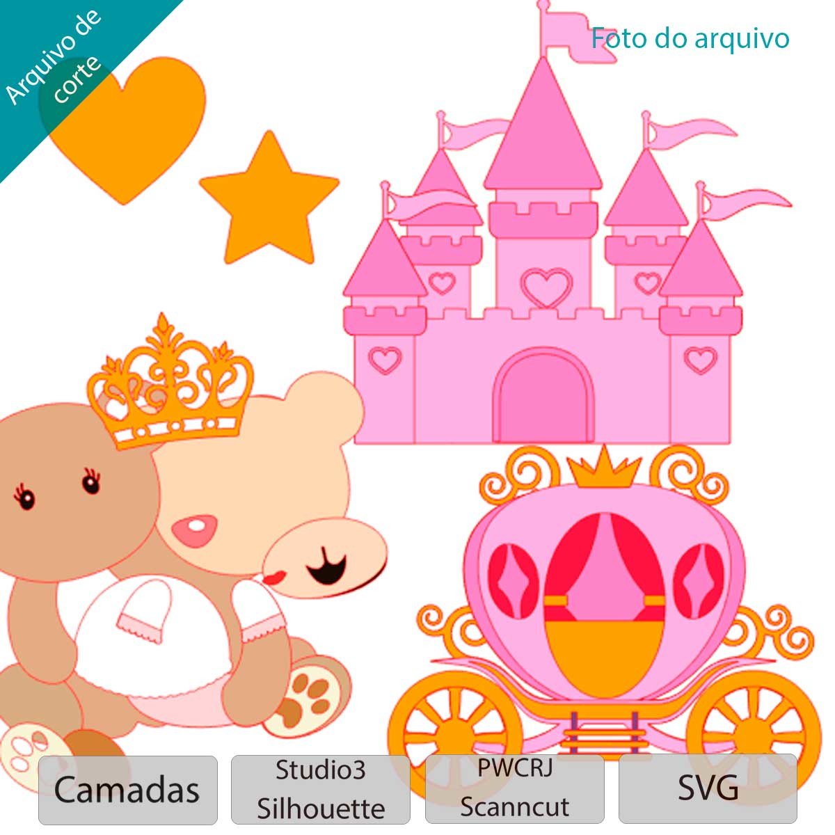 ARQUIVO Topo de bolo Ursinha Princesa +1 tema da loja - Imagem 3