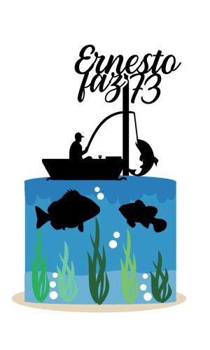 Arquivo topo de bolo pescador silhueta