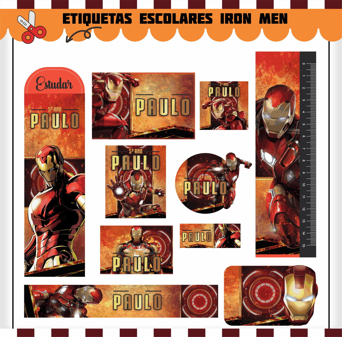 Etiquetas. Cadernos, Homem de Ferro em Png e pdf - Imagem 3