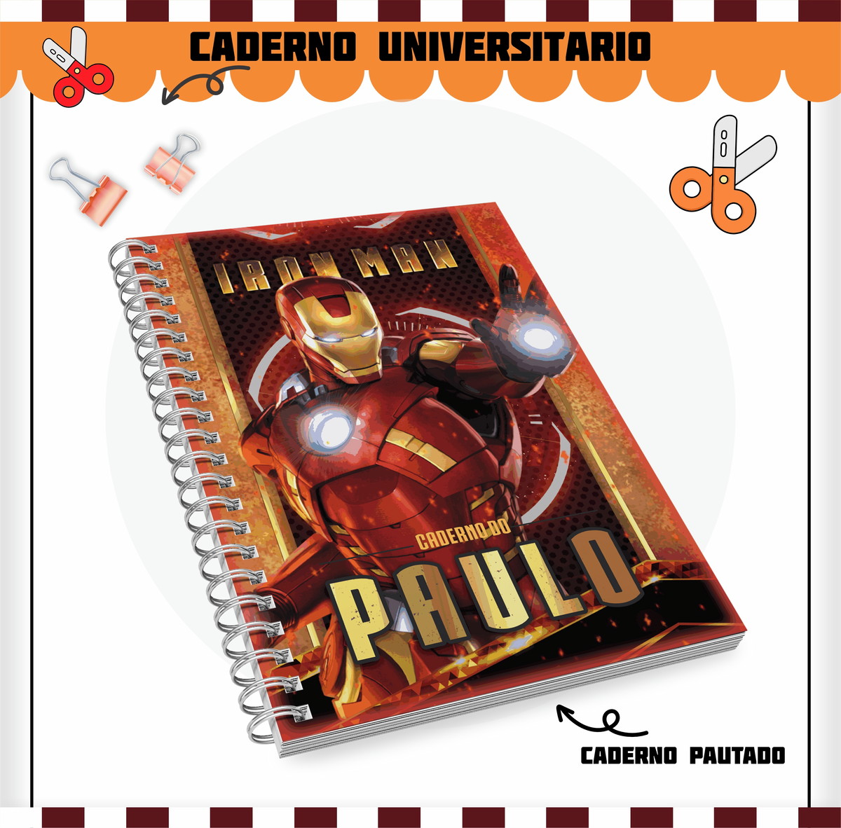 Etiquetas. Cadernos, Homem de Ferro em Png e pdf - Imagem 5