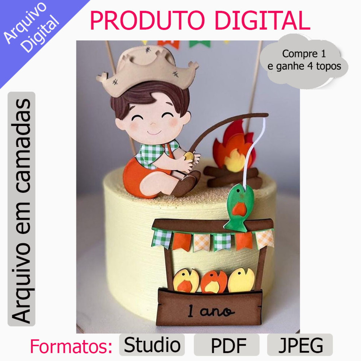 G1025 - Arquivo Topo de Bolo Festa Junina Menino