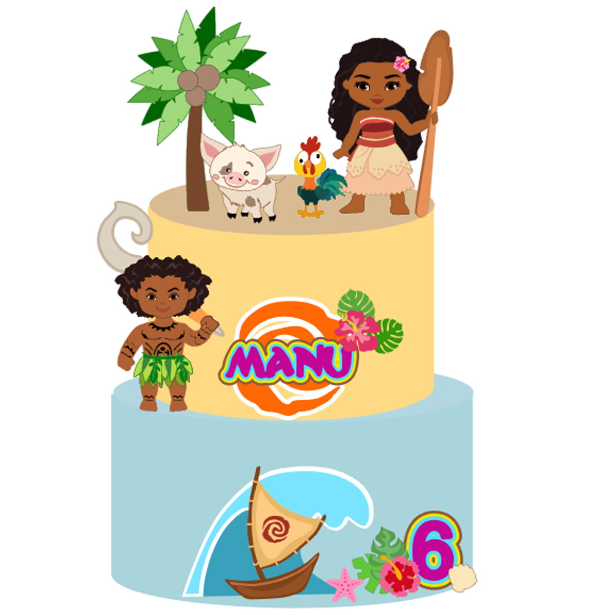 KIT C/ 5 ARQUIVO DE CORTE: TOPO DE BOLO MOANA CUTE 003