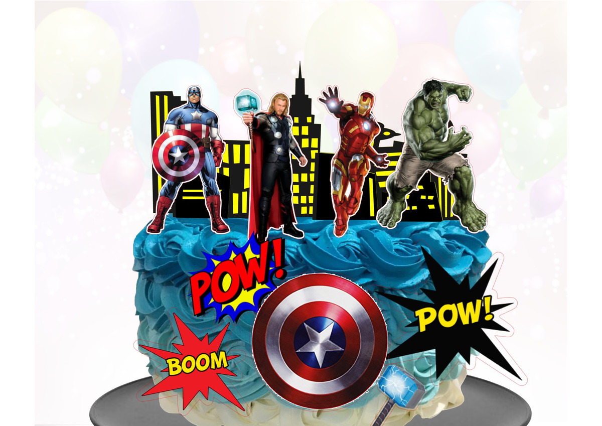Kit c/ 5 arquivos de corte 09-VINGADORES TOPO DE BOLO PRINT