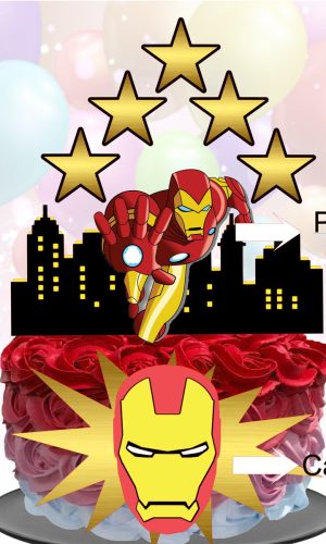 Kit com 5 arquivos de corte: 02-HOMEM DE FERRO TOPO DE BOLO