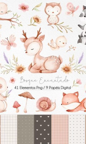Kit Digital - Bosque Aquarela
