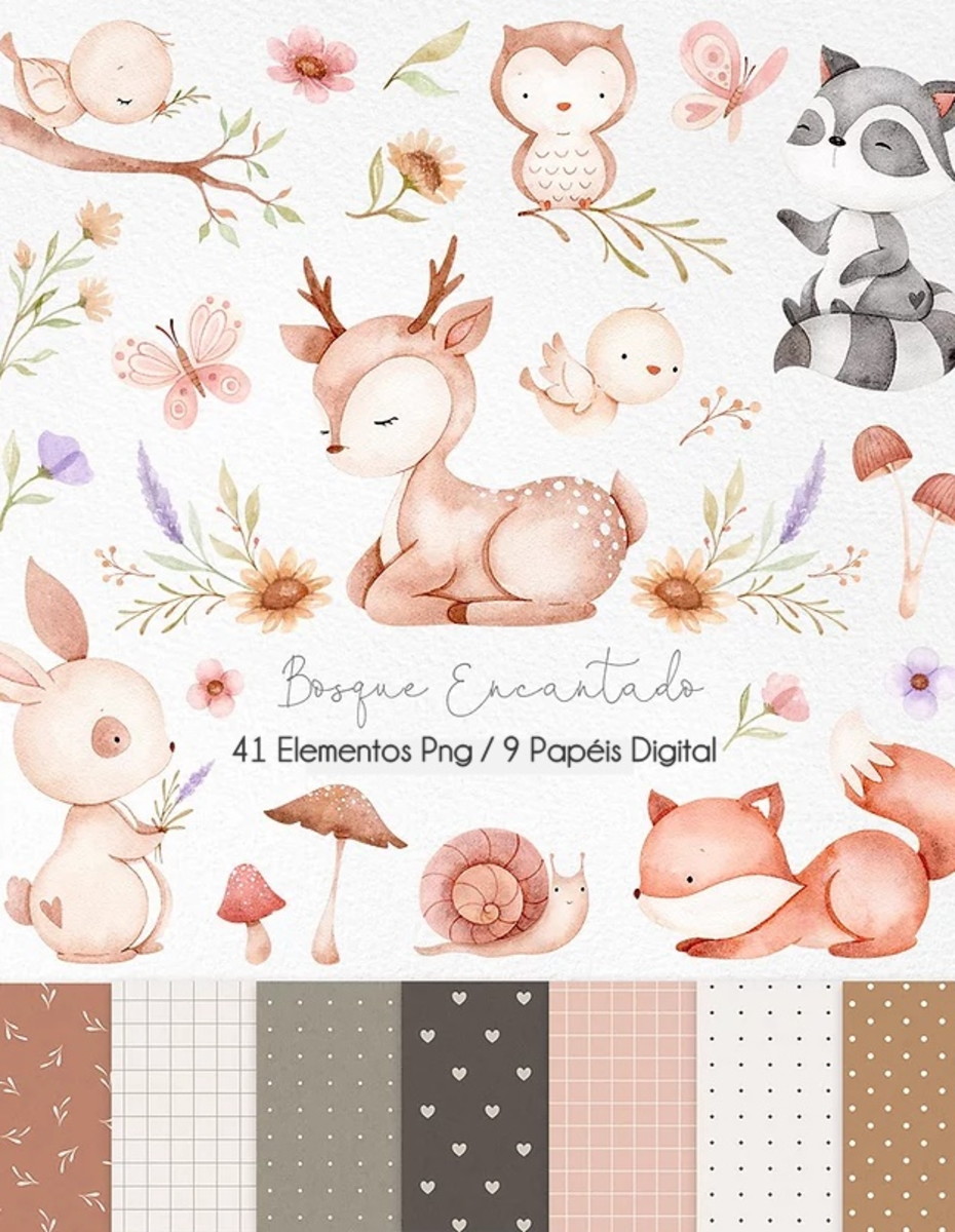 Kit Digital - Bosque Aquarela