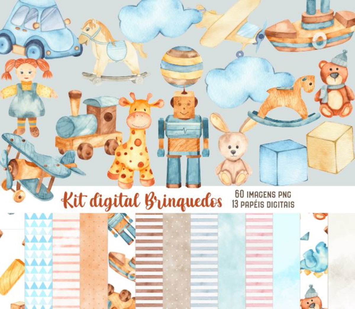 Kit Digital Brinquedos Aquarela 1116