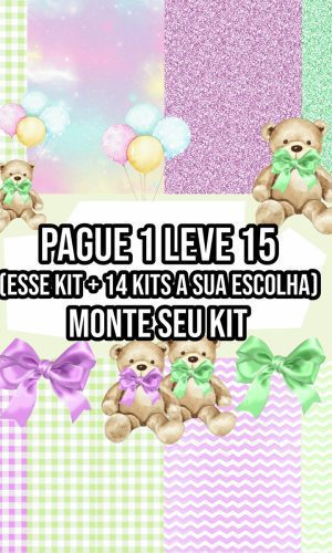 Kit Digital Chá Revelação Ursinhos Verde e Lilás Png +14
