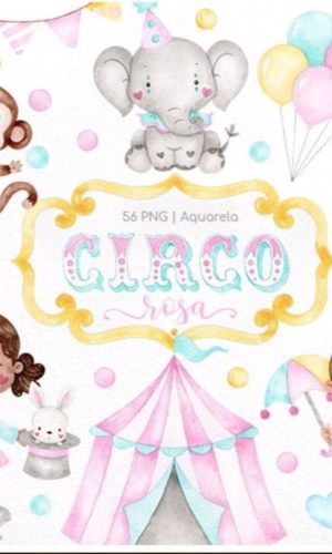 Kit Digital Circo Rosa Aquarela