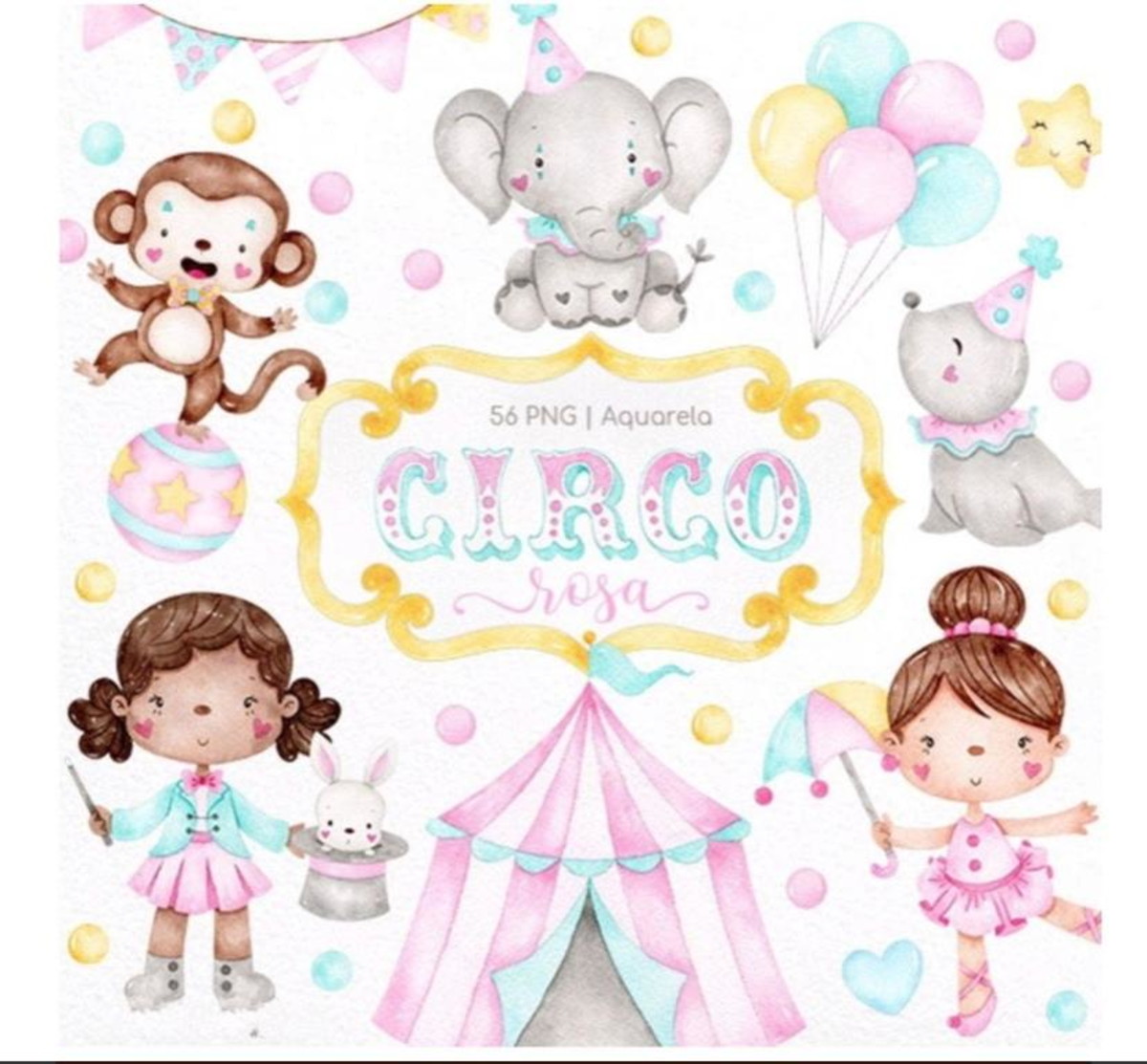 Kit Digital Circo Rosa Aquarela