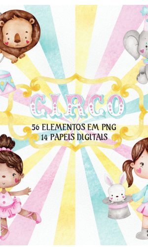 Kit Digital Circo Rosa Aquarelado