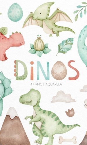 Kit Digital Dinossauro Aquarela