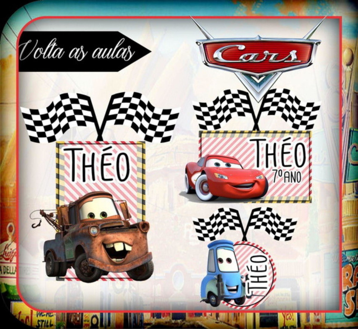 kit Digital Etiquetas escolares Carros Relâmpago Mc queen