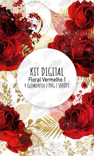 Kit Digital Floral Vermelho 1