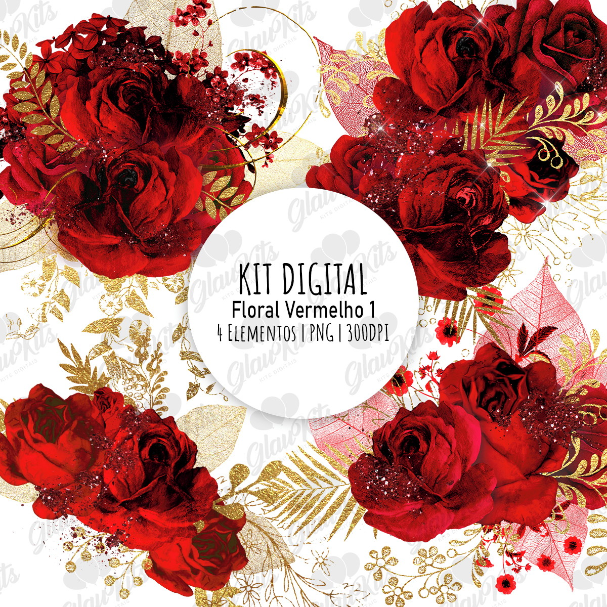 Kit Digital Floral Vermelho 1