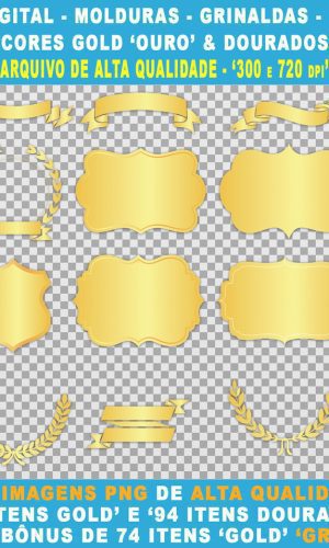 KIT Digital - Frames Dourados e Ouro 'Gold' Scrapbooking