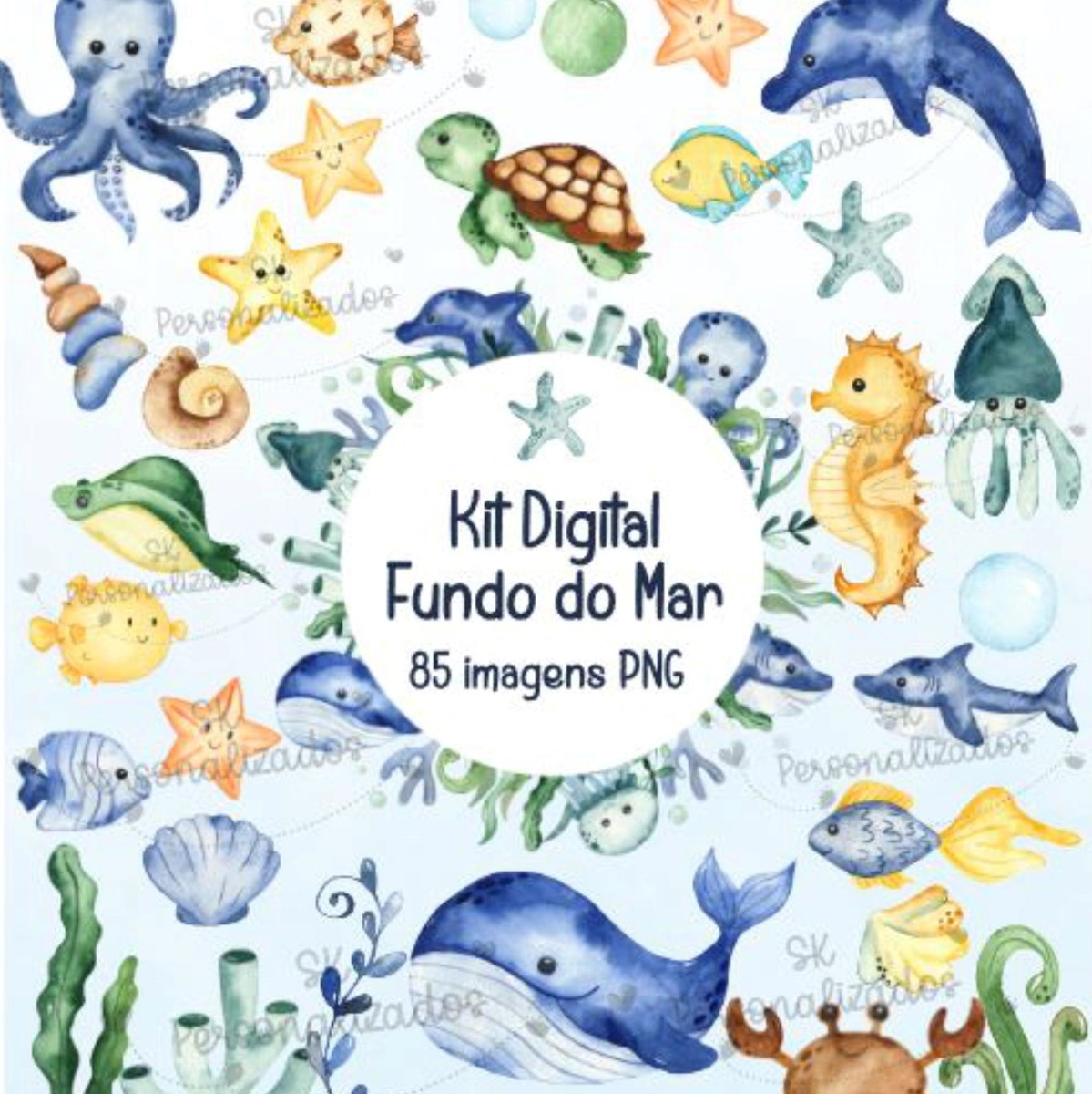 Kit Digital Fundo Do Mar Aquarela