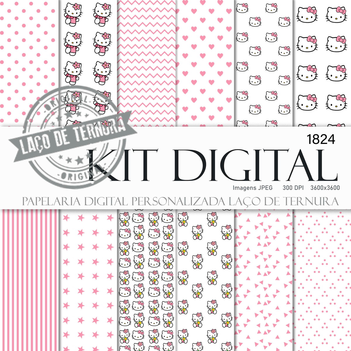 Kit Digital Hello Kitty em Rosa e Branco