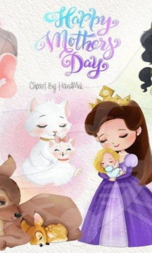 kit Digital Mães princesa Aquarela PNG- Scrapbook
