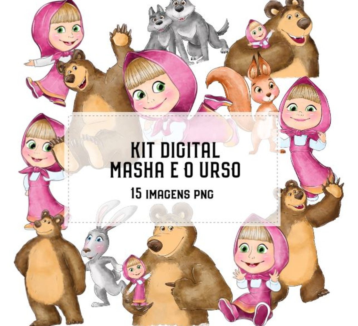 Kit Digital Masha e o Urso Aquarela 1743