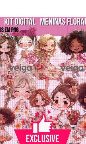 Kit Digital Meninas Florais Aquarela Exclusivo