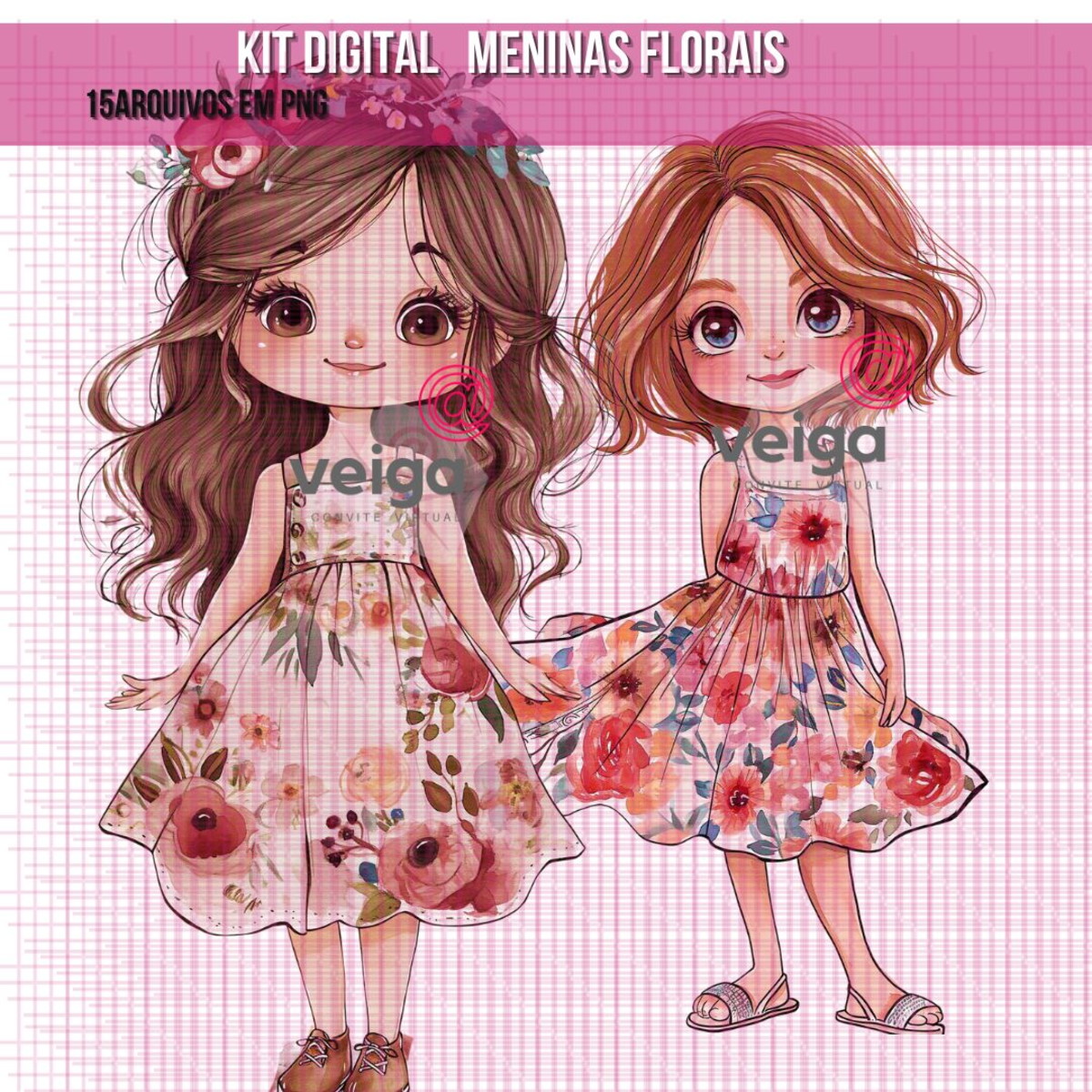 Kit Digital Meninas Florais Aquarela Exclusivo - Imagem 2