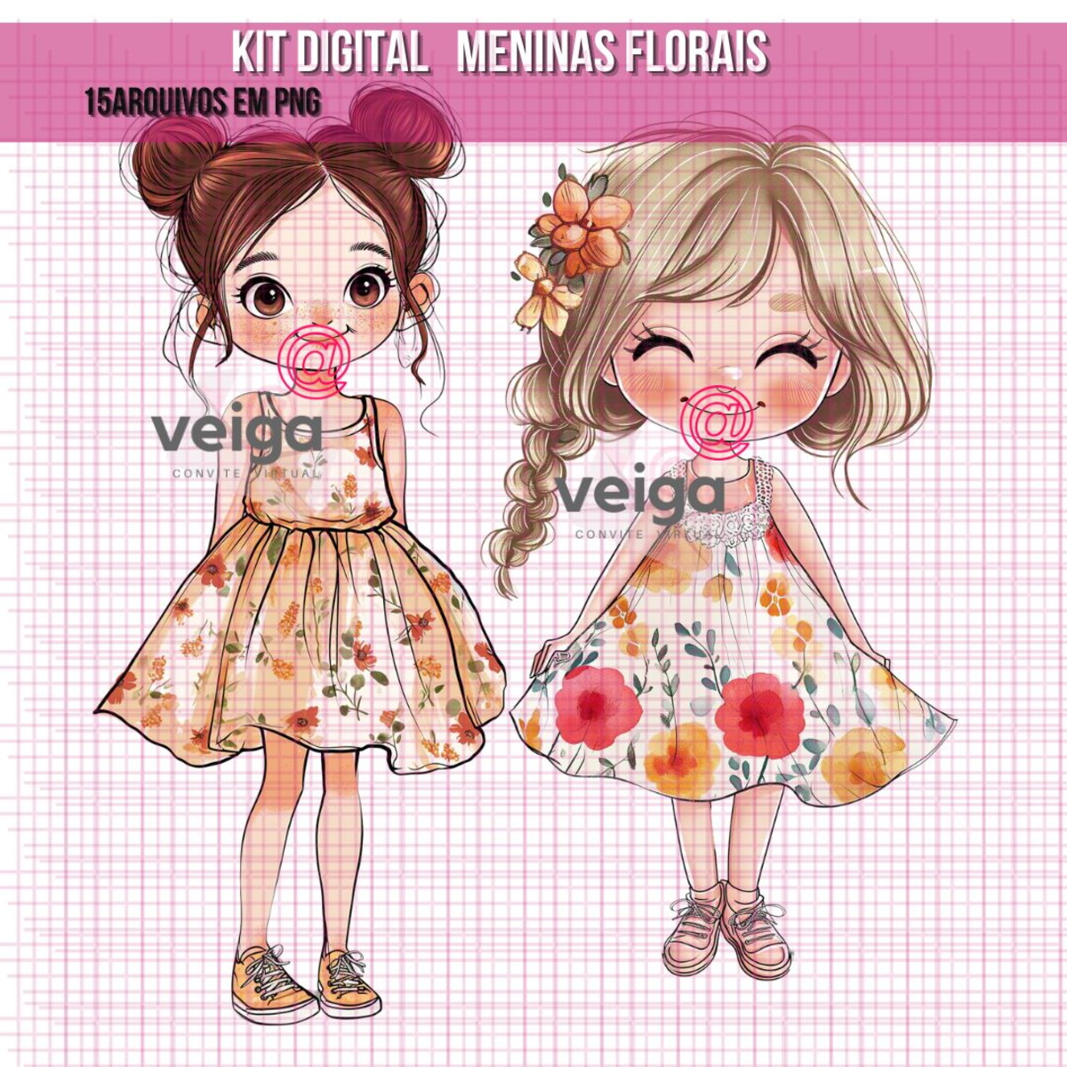 Kit Digital Meninas Florais Aquarela Exclusivo - Imagem 4