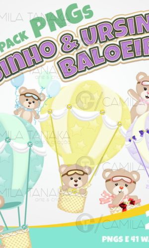 Kit Digital Png Ursinho e Ursinha Baloeiros Colorido