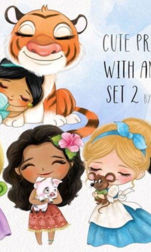 kit Digital Princesas animais Aquarela PNG- Scrapbook