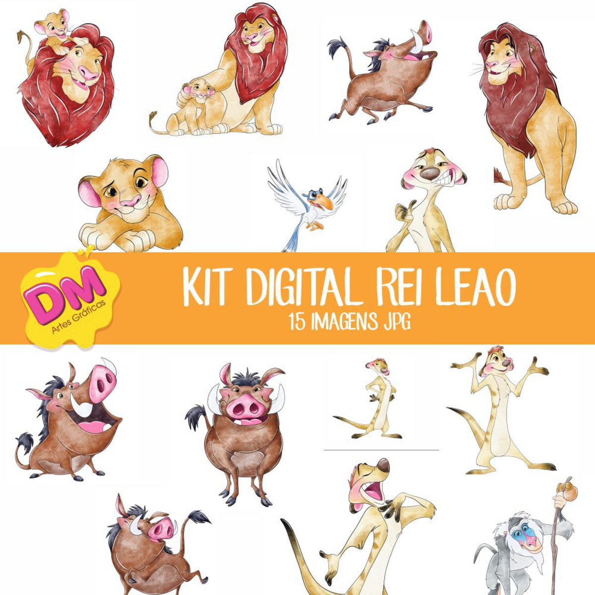 Kit Digital Rei Leão Aquarela - Imagem 2