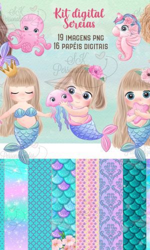 Kit Digital Sereias Aquarela 1122