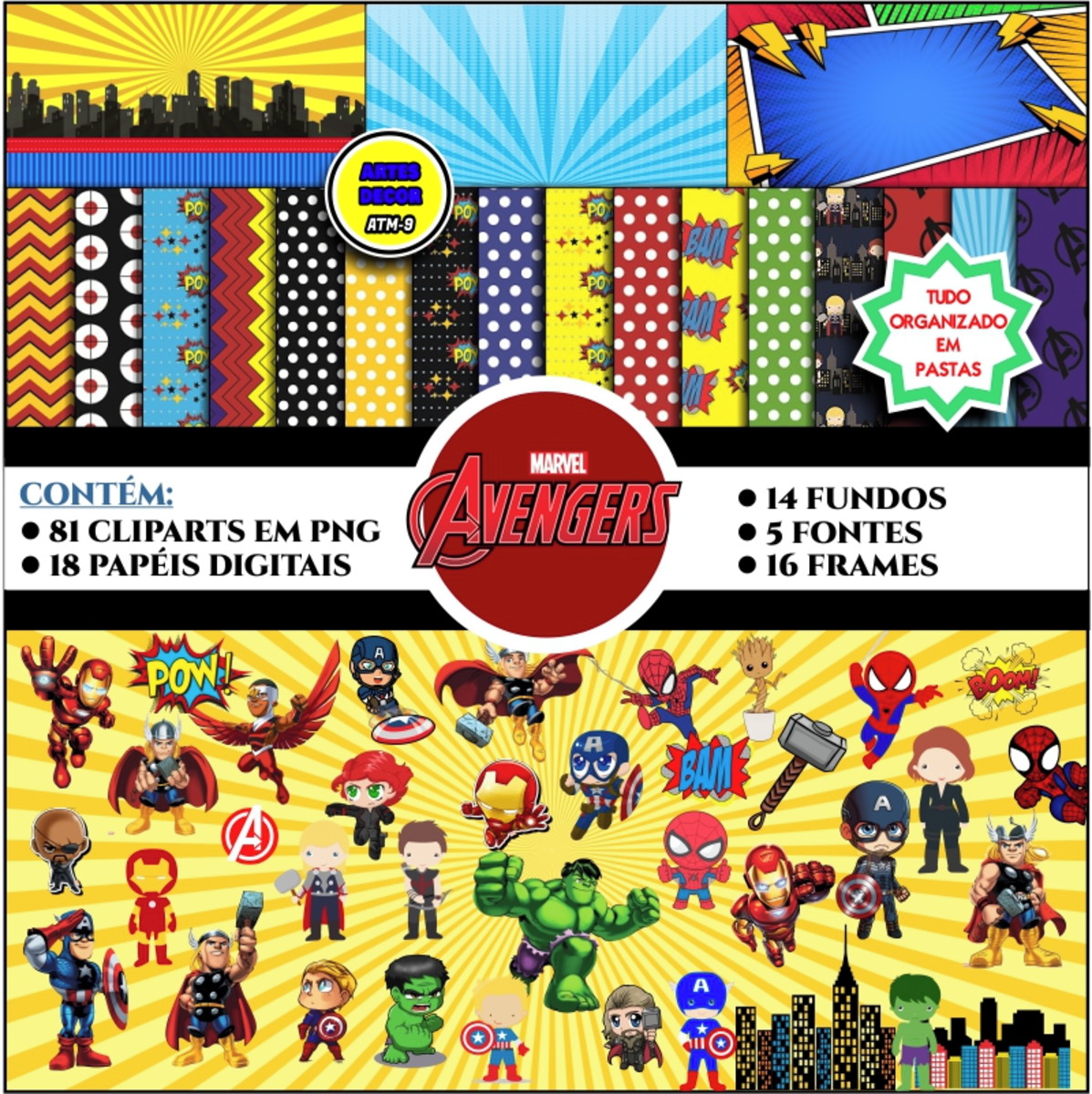 Kit Digital Temático Vingadores Baby