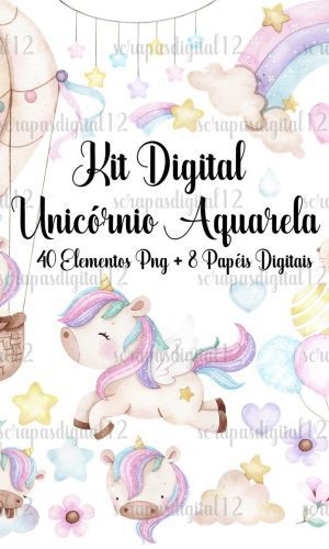 Kit Digital - Unicórnio Aquarela