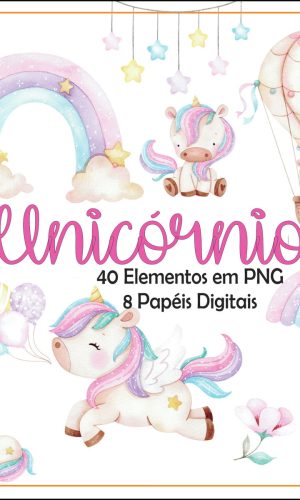 Kit Digital Unicórnio Aquarelado