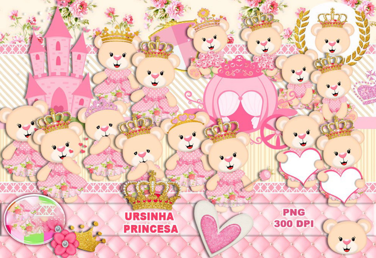 Kit Digital Ursinha Princesa Rosa - Imagem 3