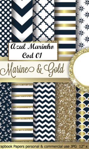 PAPEL DIGITAL AZUL MARINHO + 11 KITS A SUA ESCOLHA
