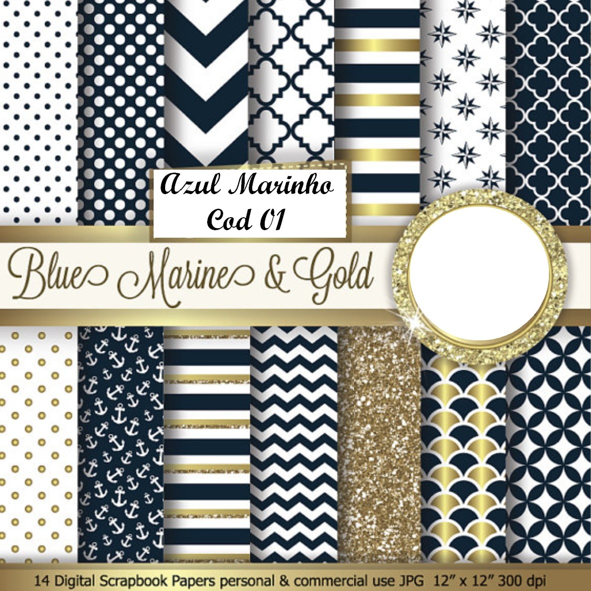 PAPEL DIGITAL AZUL MARINHO + 11 KITS A SUA ESCOLHA