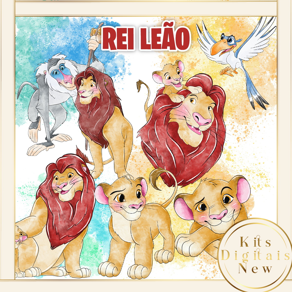 Rei Leão Aquarela Kit Digital