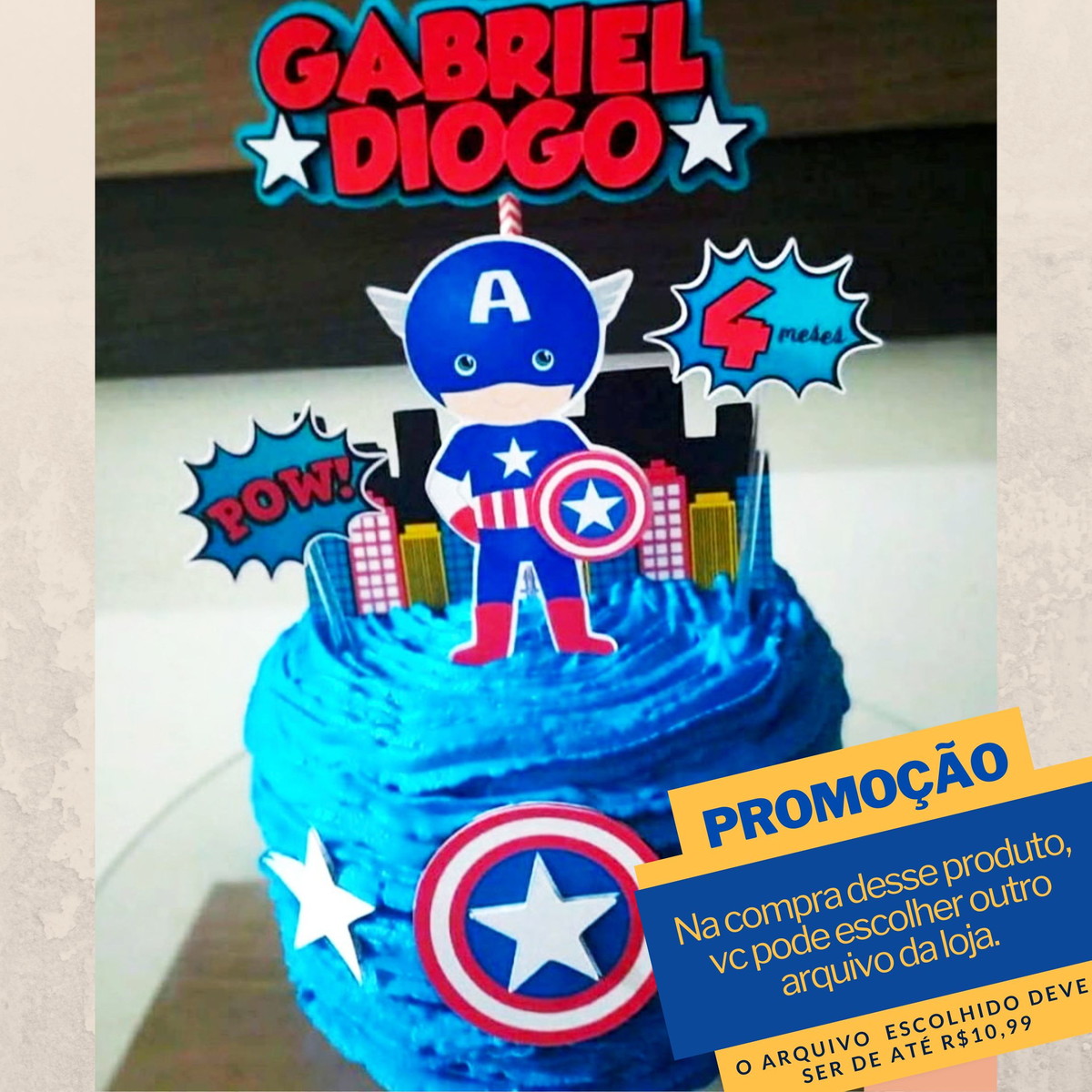 Studio/pdf Arquivo de Corte Topo de Bolo Capitão América
